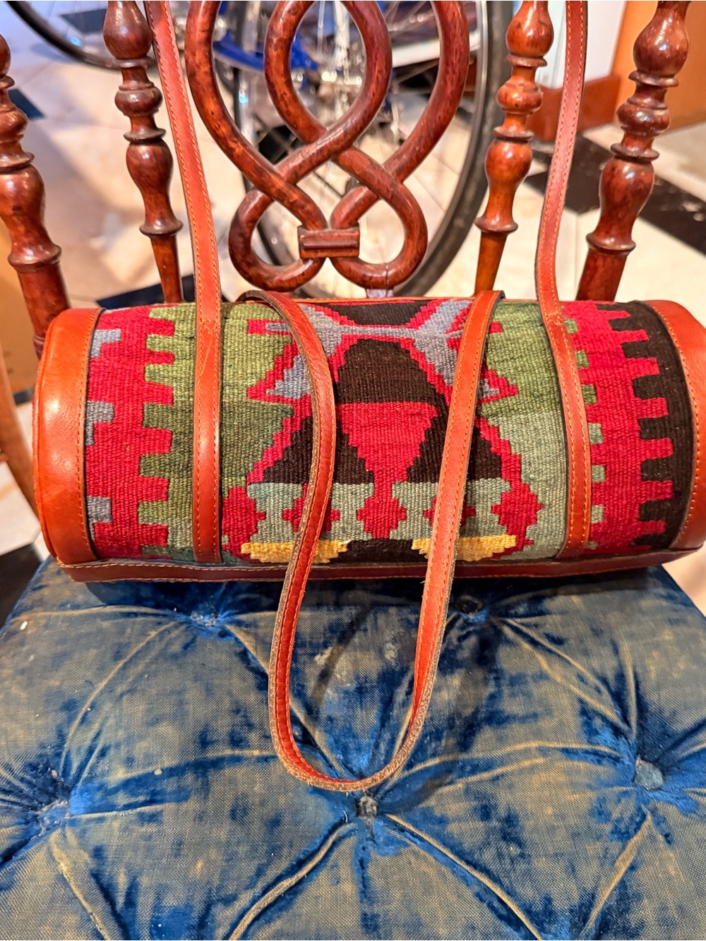 handcrafted Kilim woven wool barrel shoulder